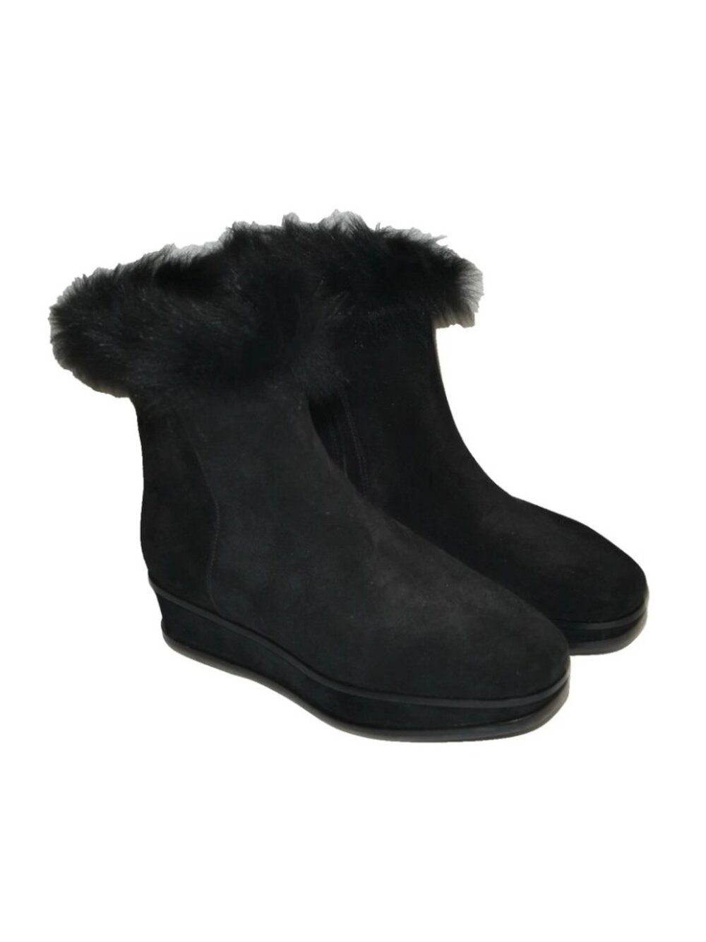 New Tory Burch 'Marcel' Genuine Shearling Wedge Booties Black Suede Fur 5.5 DD16